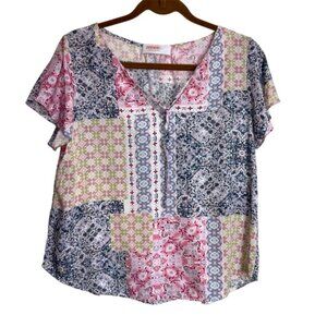 Renee C Women's Medium Patchwork Blouse Top Multicolour Vintage Cottagecore